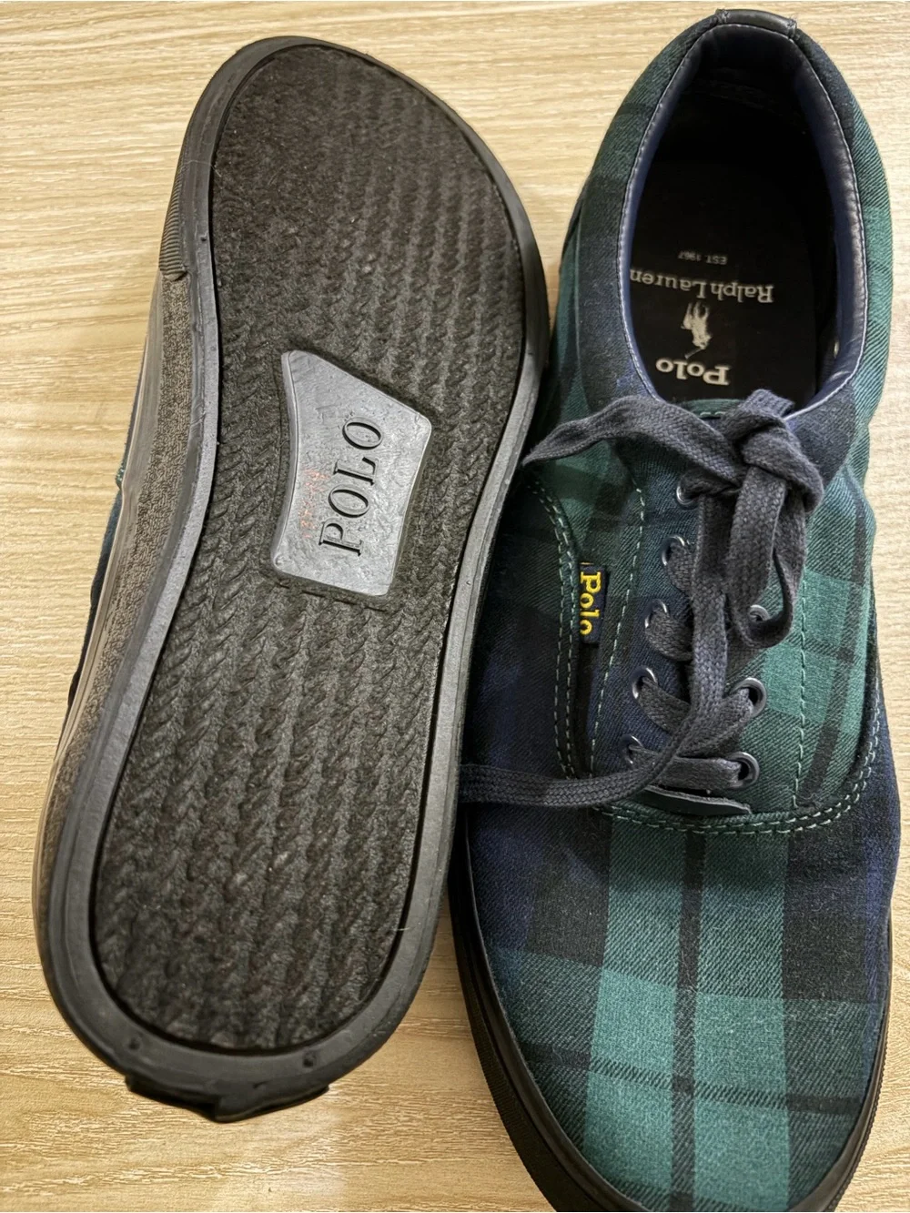 Polo by Ralph Lauren Green & Navy Plaid Canvas Low-Top Sneakers